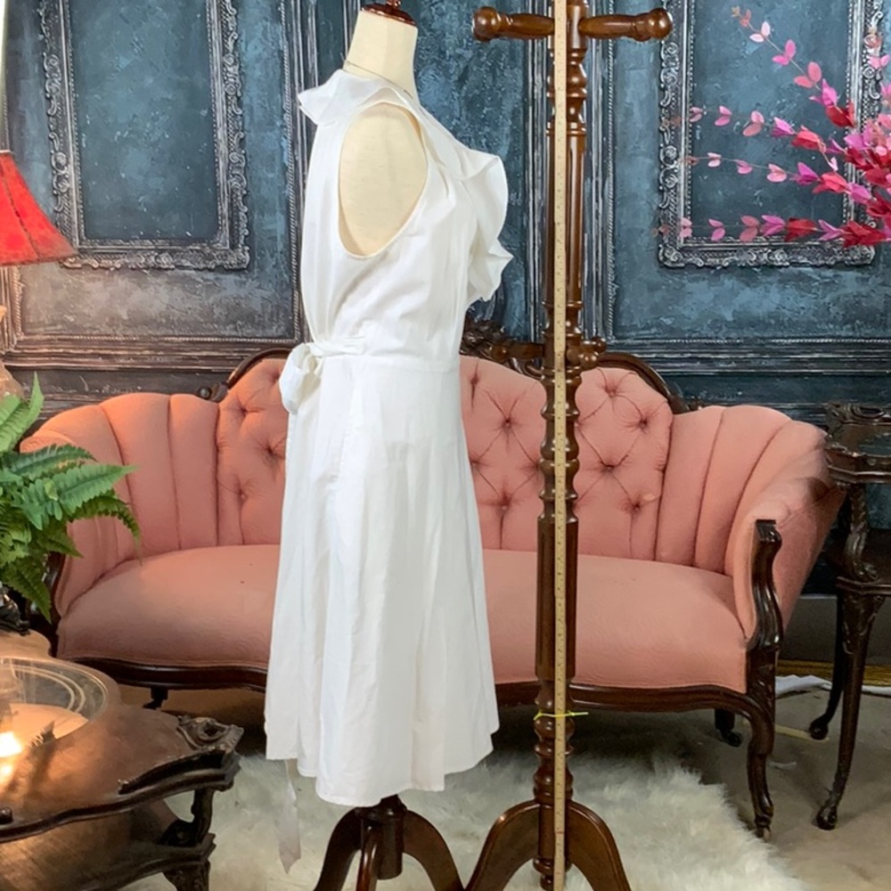 LRL Ralph Lauren White Summer classic wrap Dress with a ruffle V - Picture 5 of 14